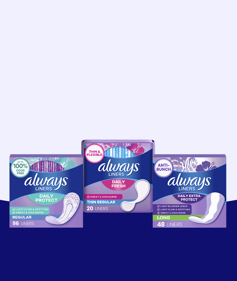 Always brand menstrual products, including pads for daily use, thin minis, and extra long protection