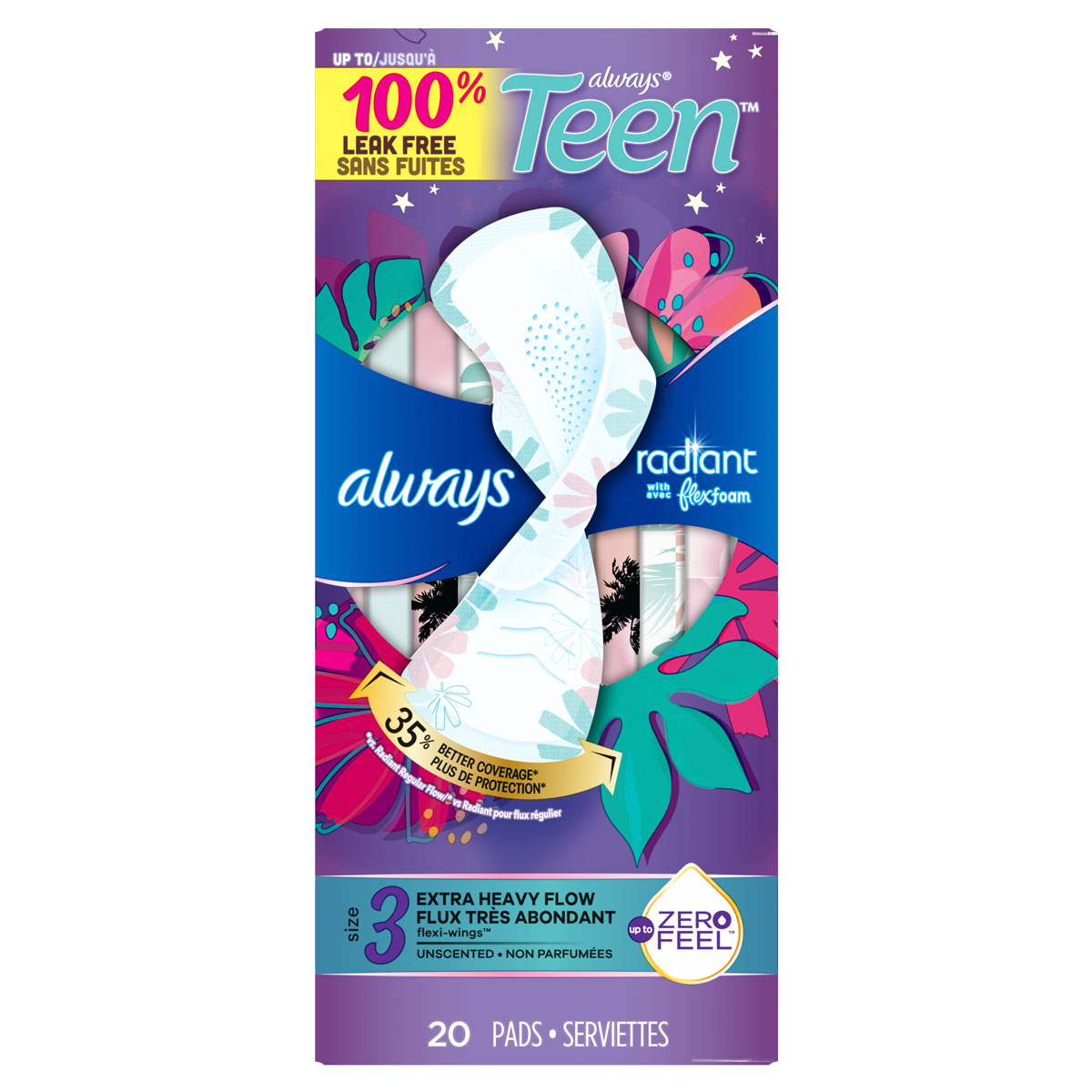 Always Radiant Teen Pads Get Extra Heavy, Unscented 