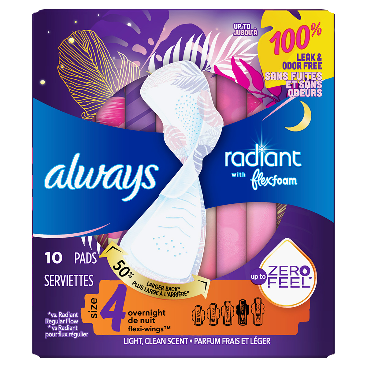 Product-Always Radiant Pads Size 4 Overnight Pads, Light Clean Scent