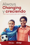 Two smiling boys holding a soccer ball, with the text Always Changing y creciendo in the background