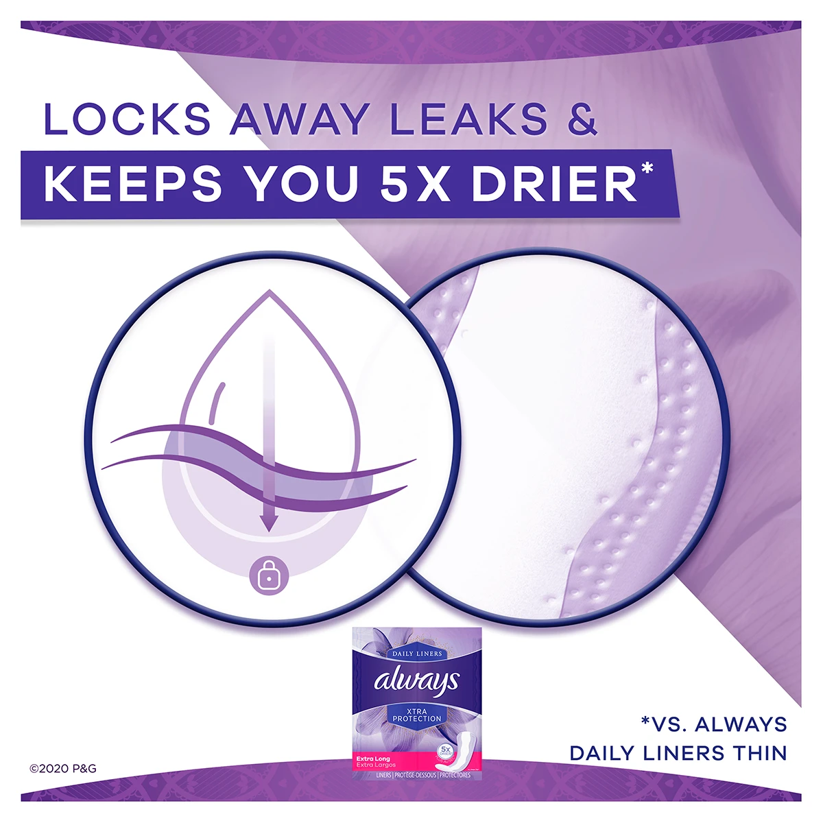 Always Xtra Protection 3-in-1 Extra Long Daily Liners, Clean Scent, 30 Ct