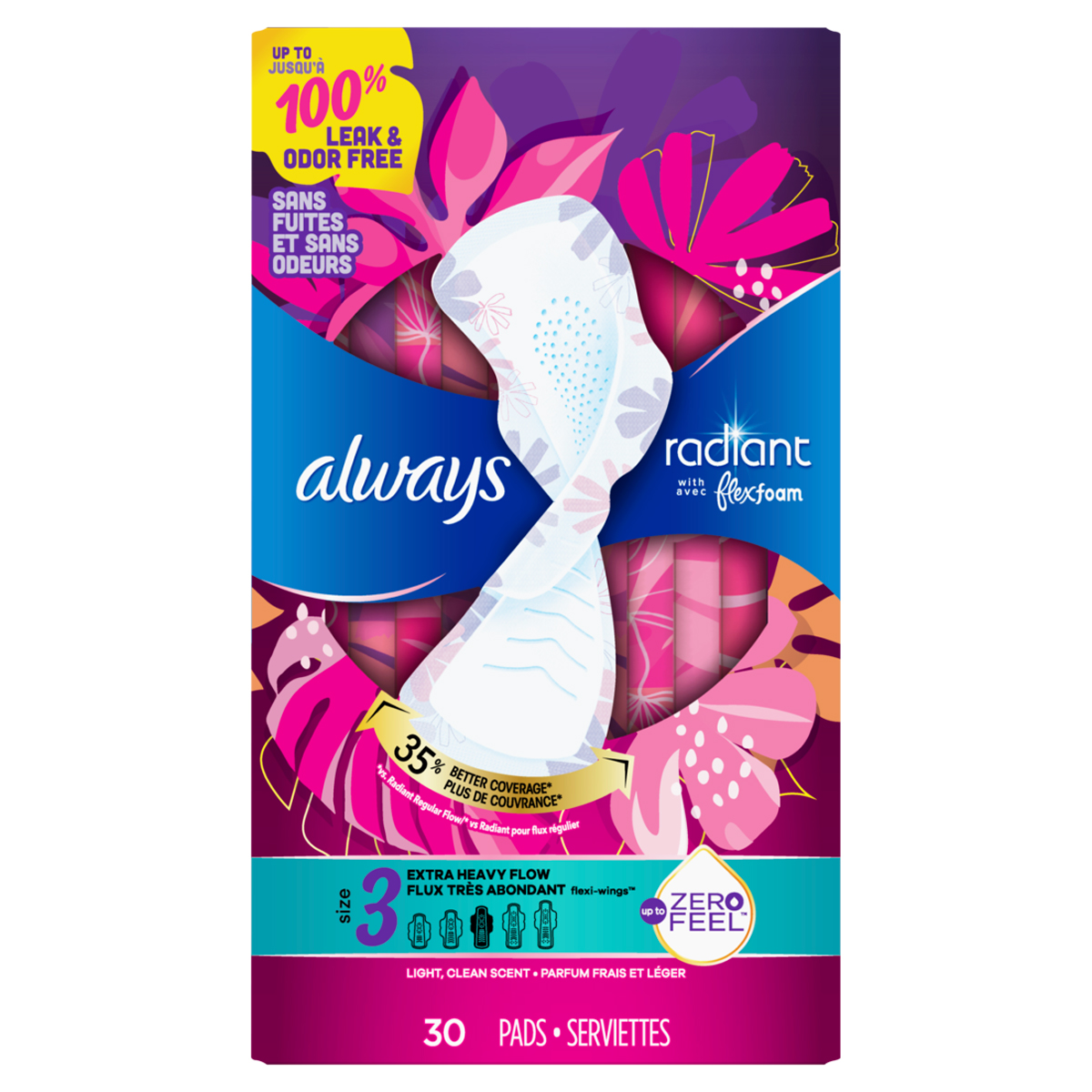 Always Radiant Teen Pads with FlexFoam Regular Absorbency Size 1 Unscented,  14 count - Foods Co.