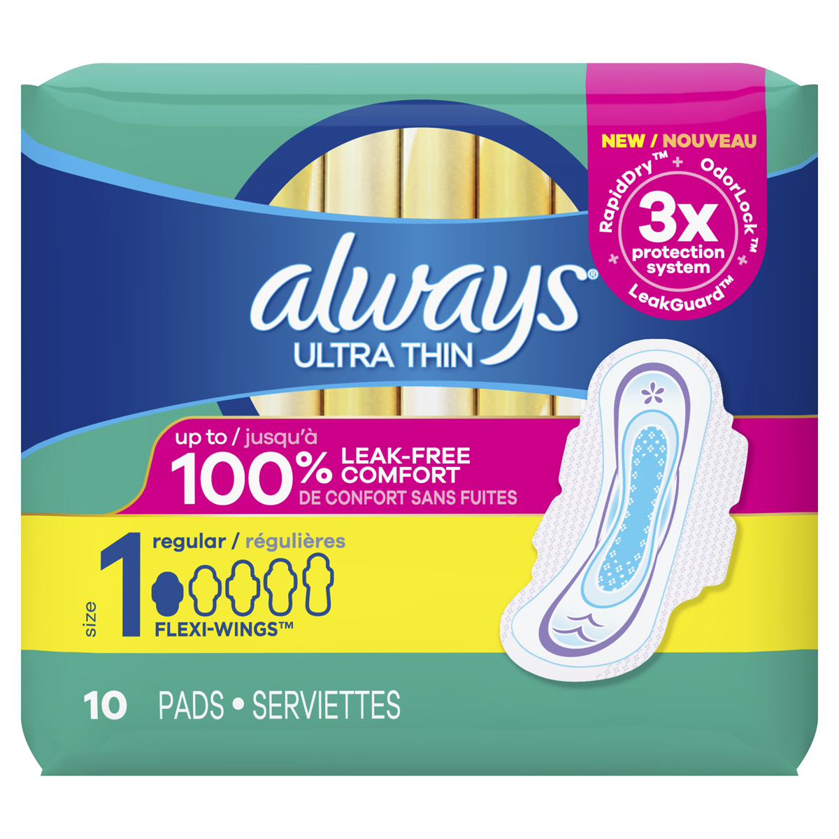 Always Ultra Thin Daytime Regular Pads with Wings (Pack of 6), 6