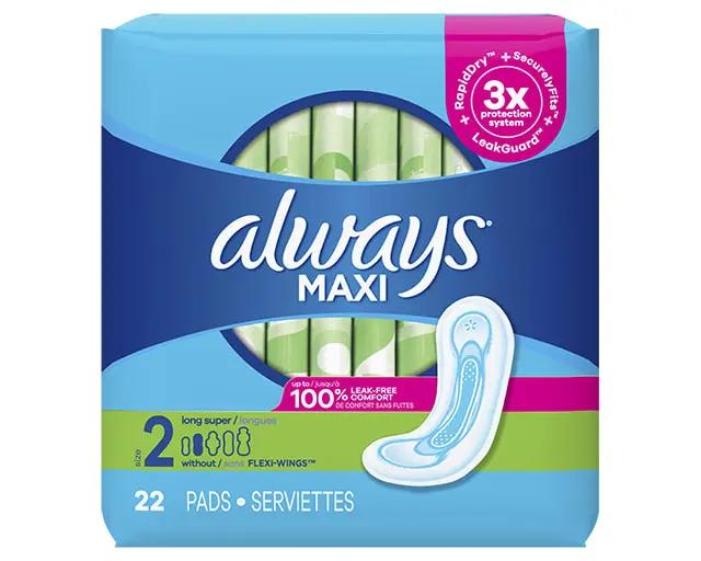 Always Maxi Size 2 Long Super Pads Without Wings, Unscented
