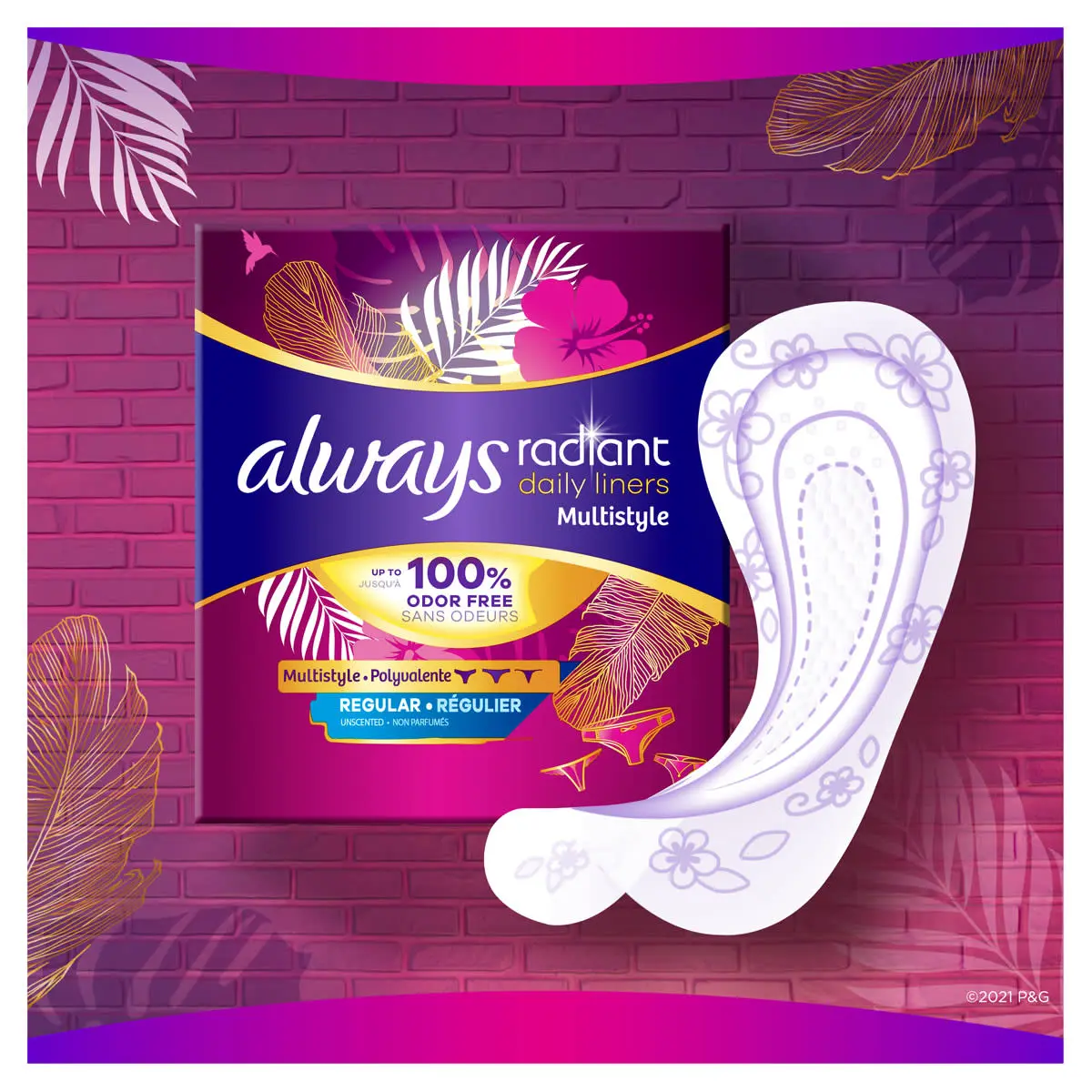 Always Radiant Daily Panty Liners - Long - Unscented - 92ct : Target