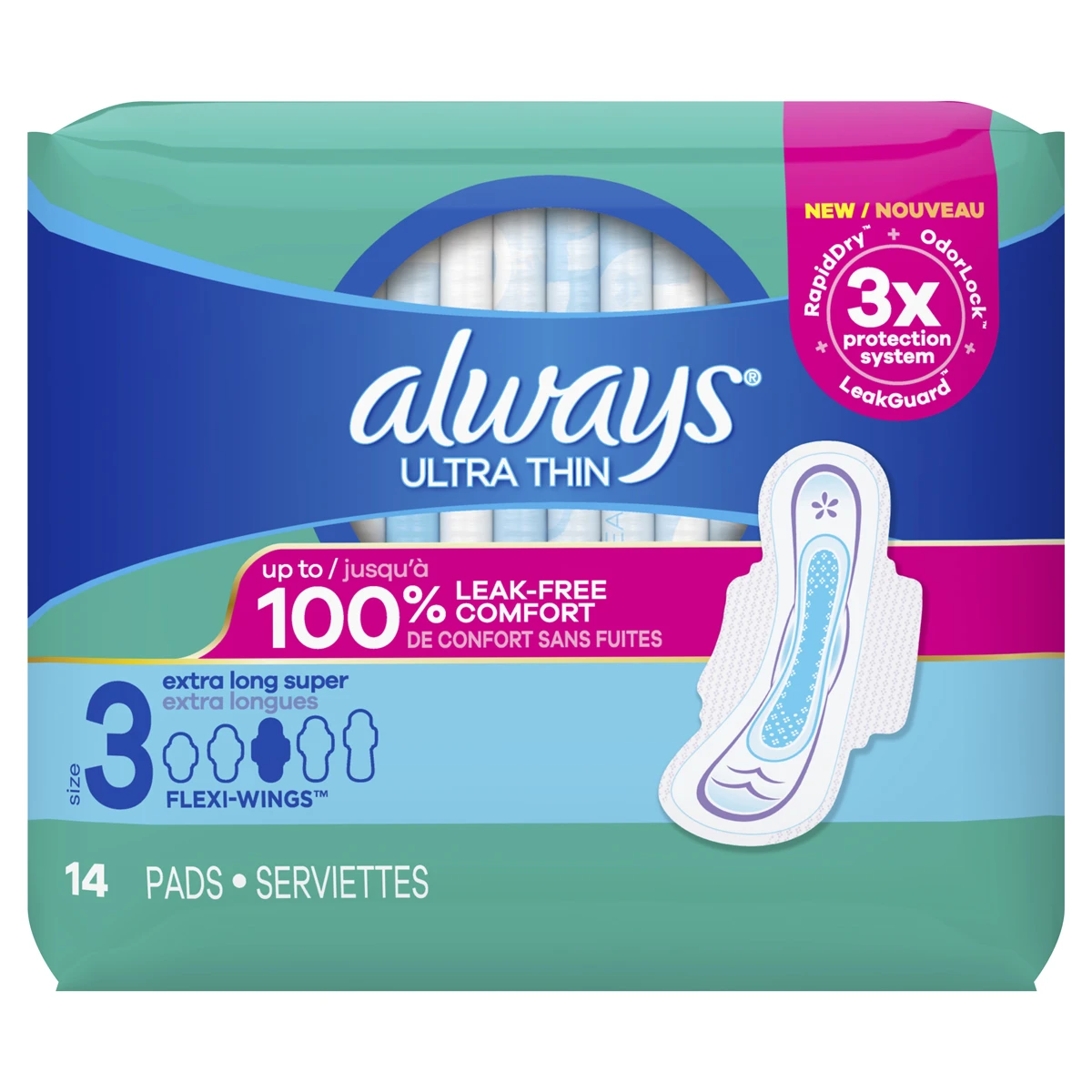 HSA Eligible  U by Kotex Security Maxi Pad with Wings, Overnight,  Unscented, 14 Count