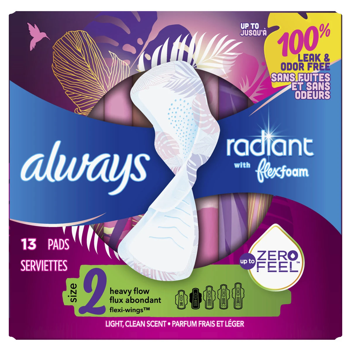 Always Radiant Size 2 Heavy Flow Pads, Light Clean Scent