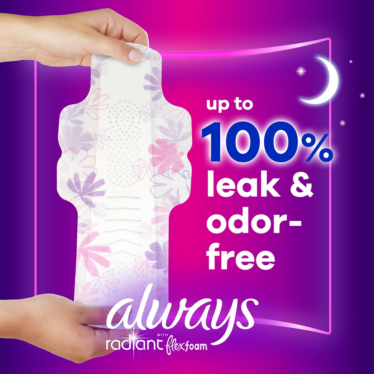 Always Radiant Size 4 Light Clean Scent Overnight Pads with Wings