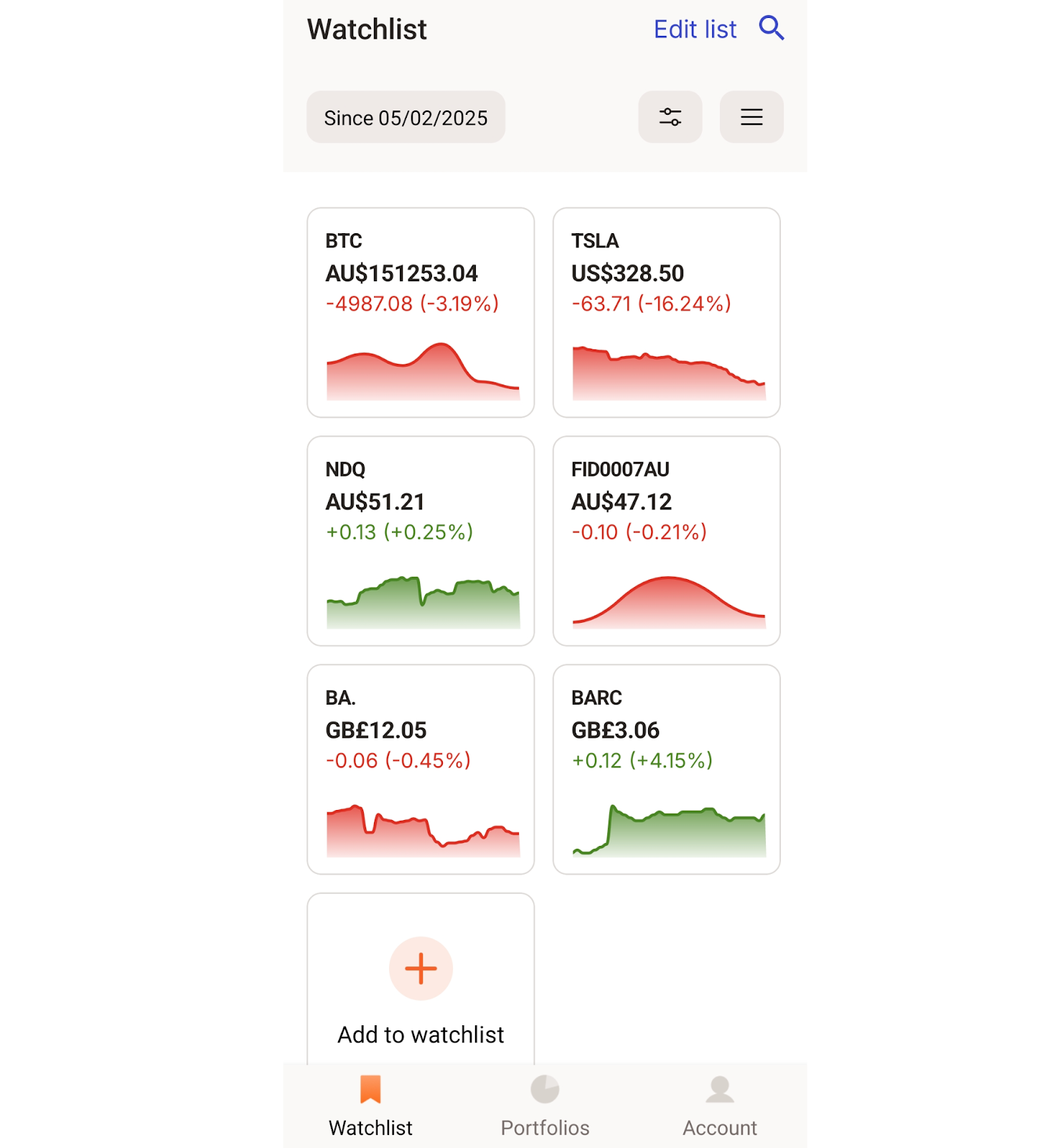 Sharesight app watchlist