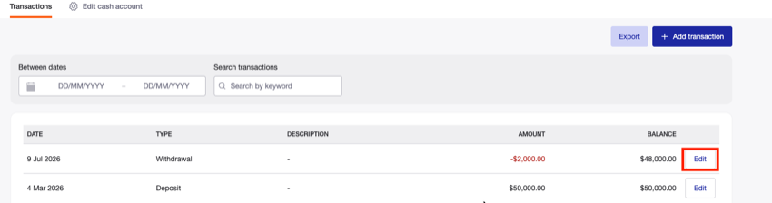 Edit cash account 2