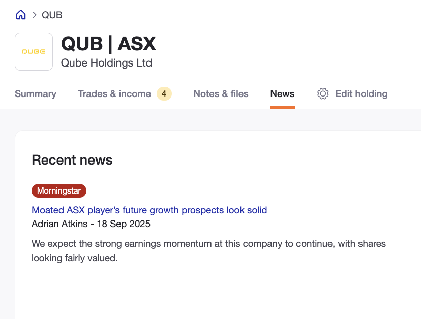 Morningstar newsfeed Sharesight