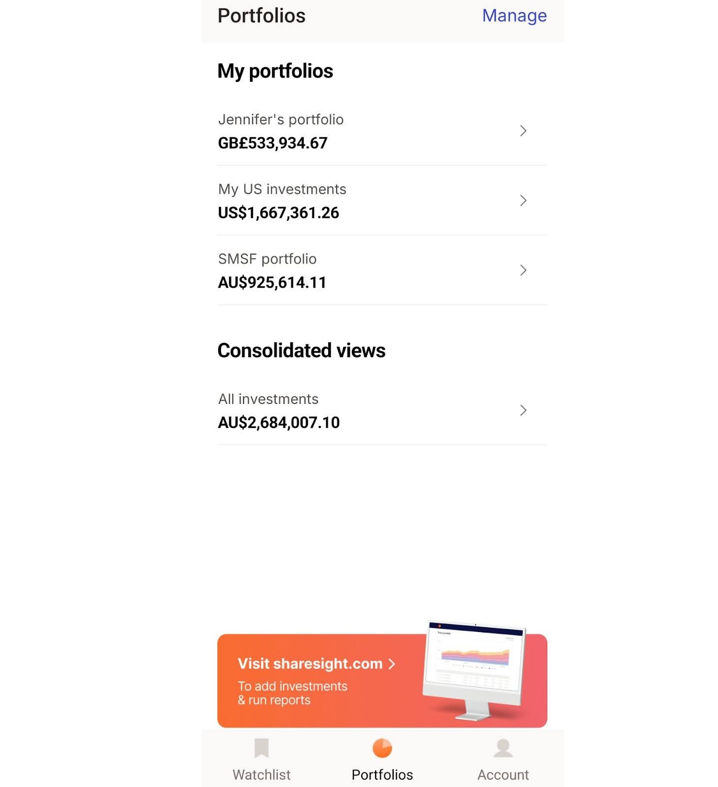 Sharesight app portfolios