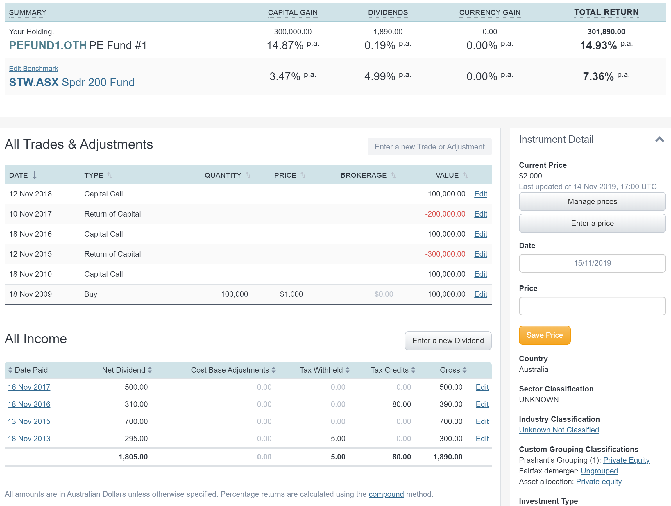 Tracking private equity investments