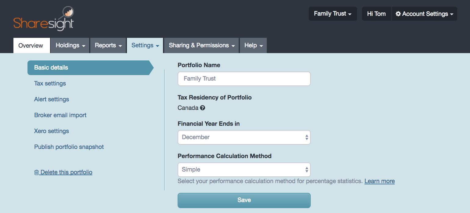 screenshot - portfolio alert settings