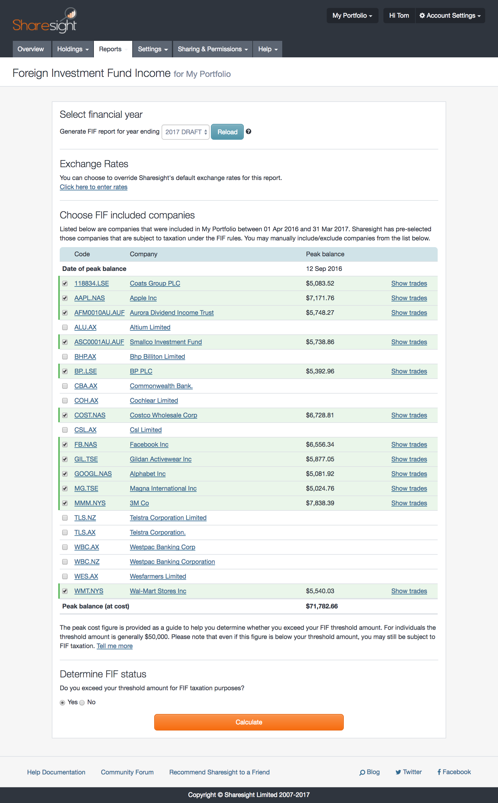 screenshot - sharesight FIF #1