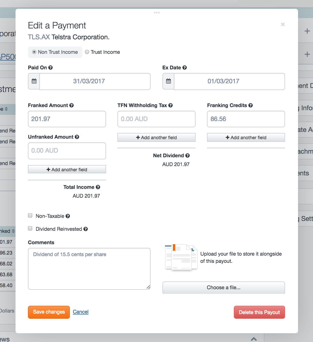 screenshot - Dividend Tracking 4