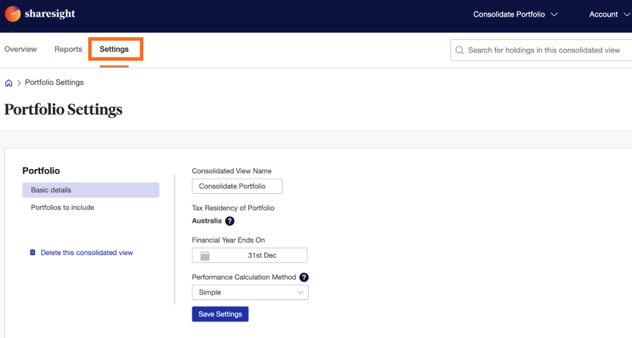setting consolidated view