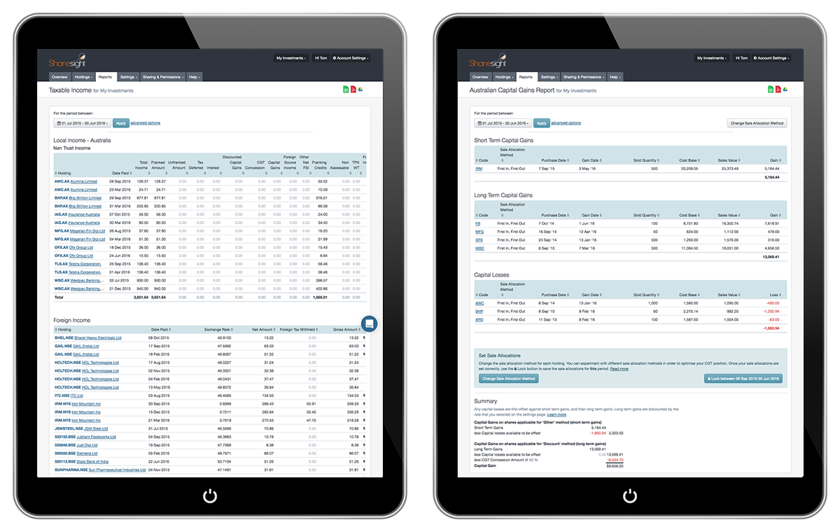 iPads - Taxable Income Report + CGT Report