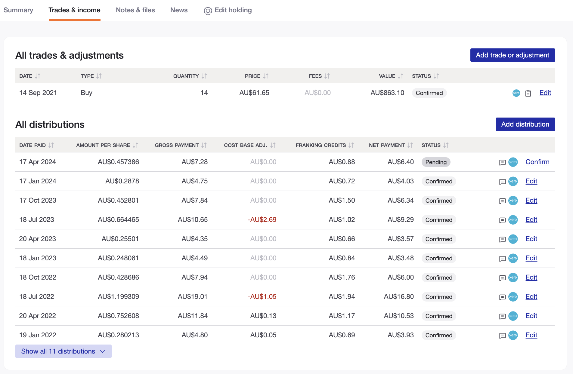 screenshot - sharesight xero reconcile new