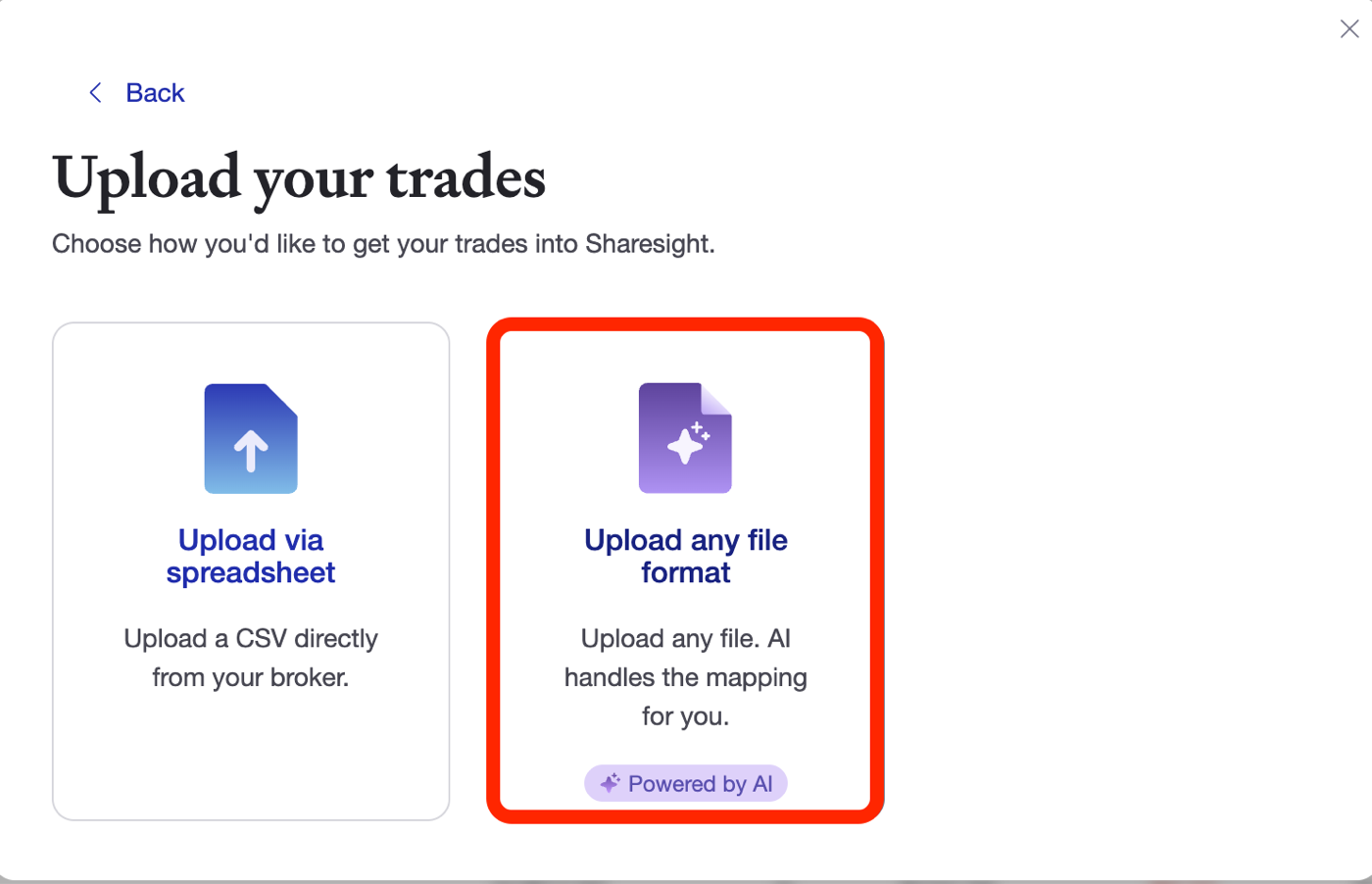 Select Upload any file format