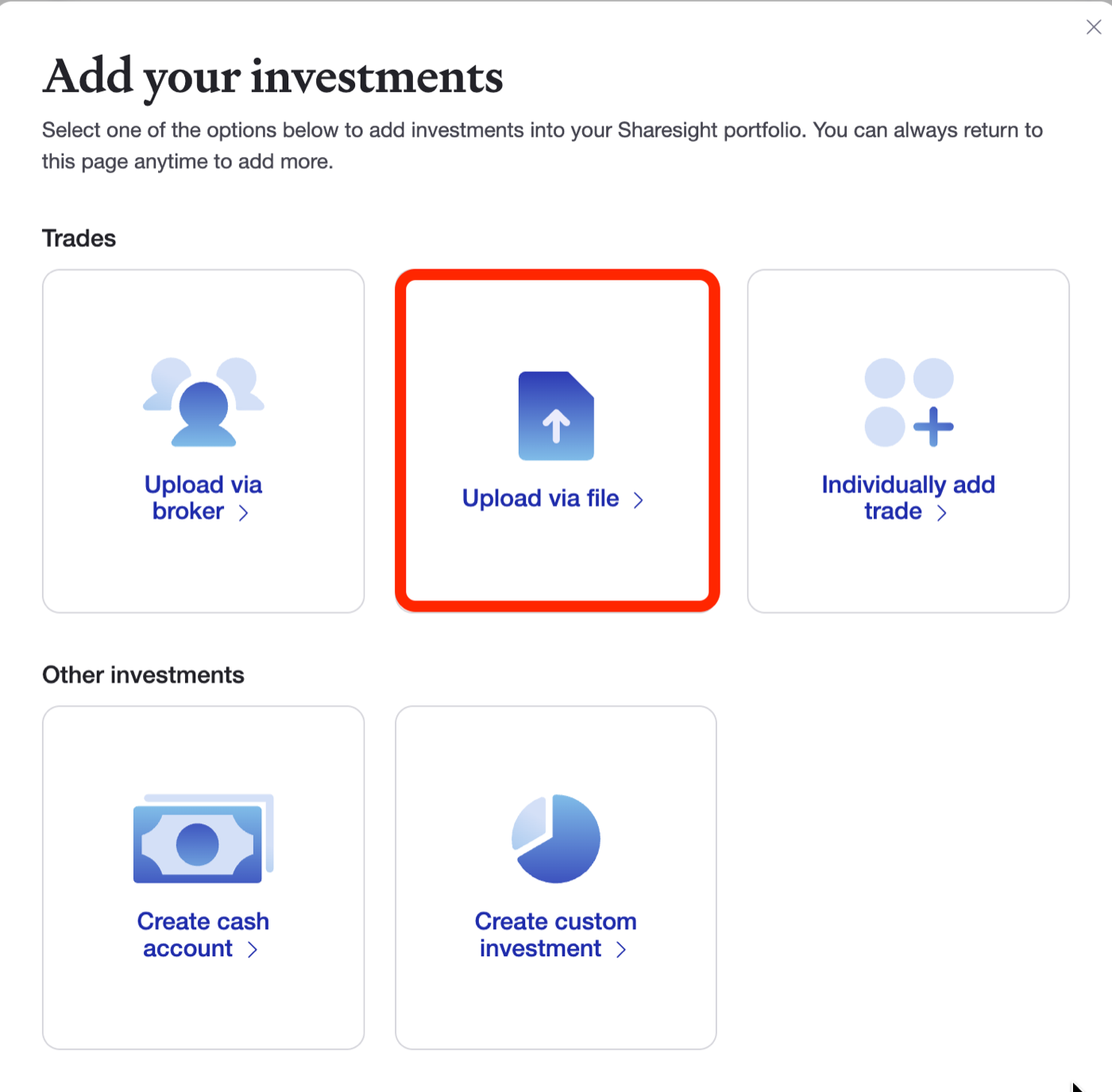 Select Upload via a file