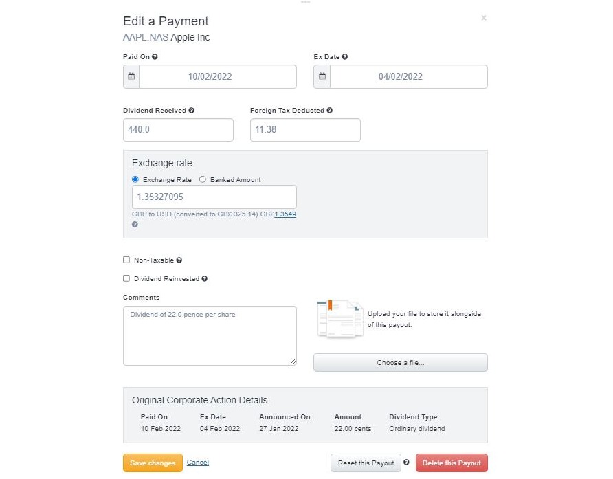 Apple dividend Sharesight2