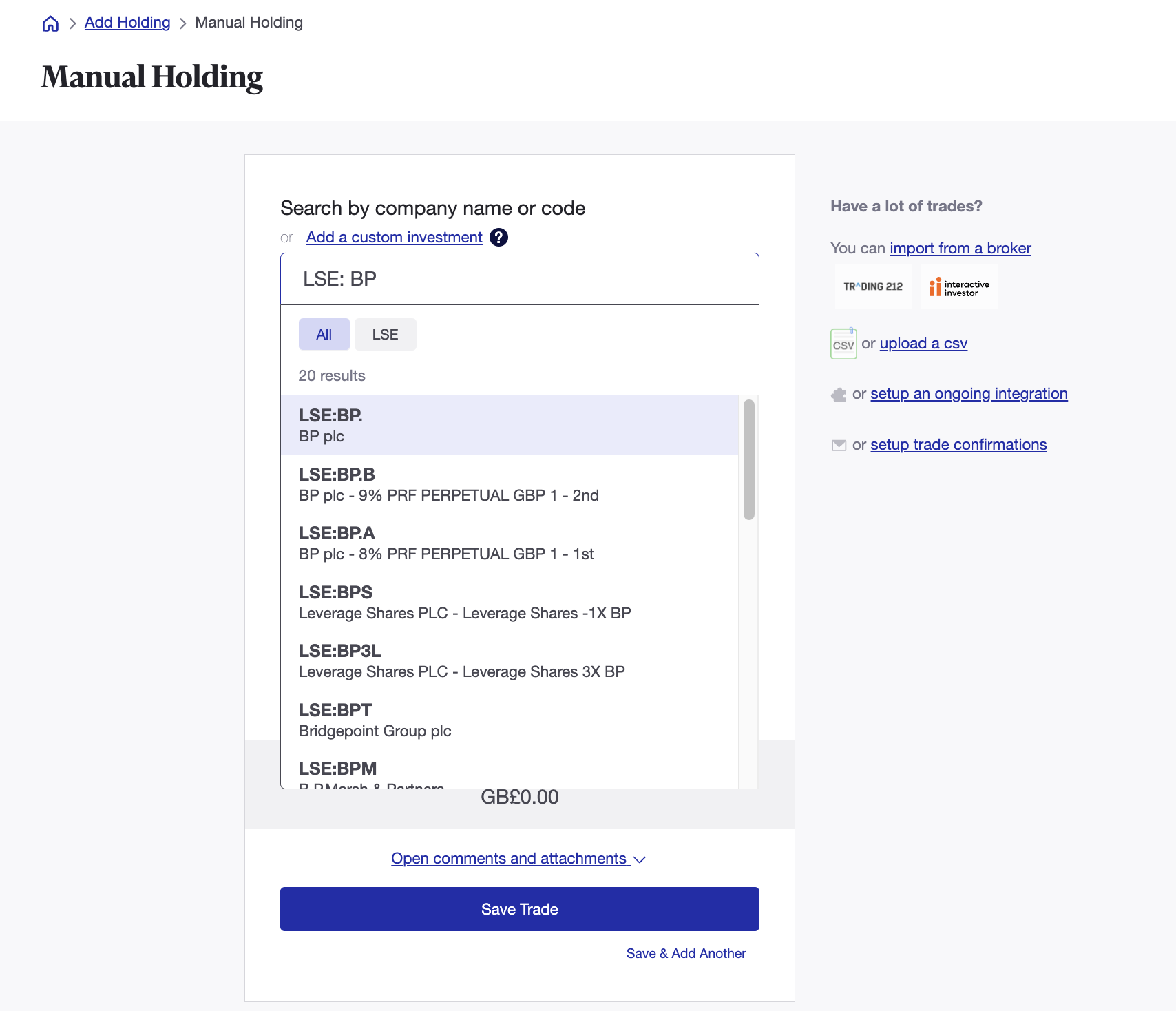 Adding LSE stock to Sharesight portfolio