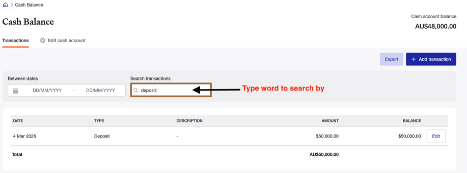 Search transactions