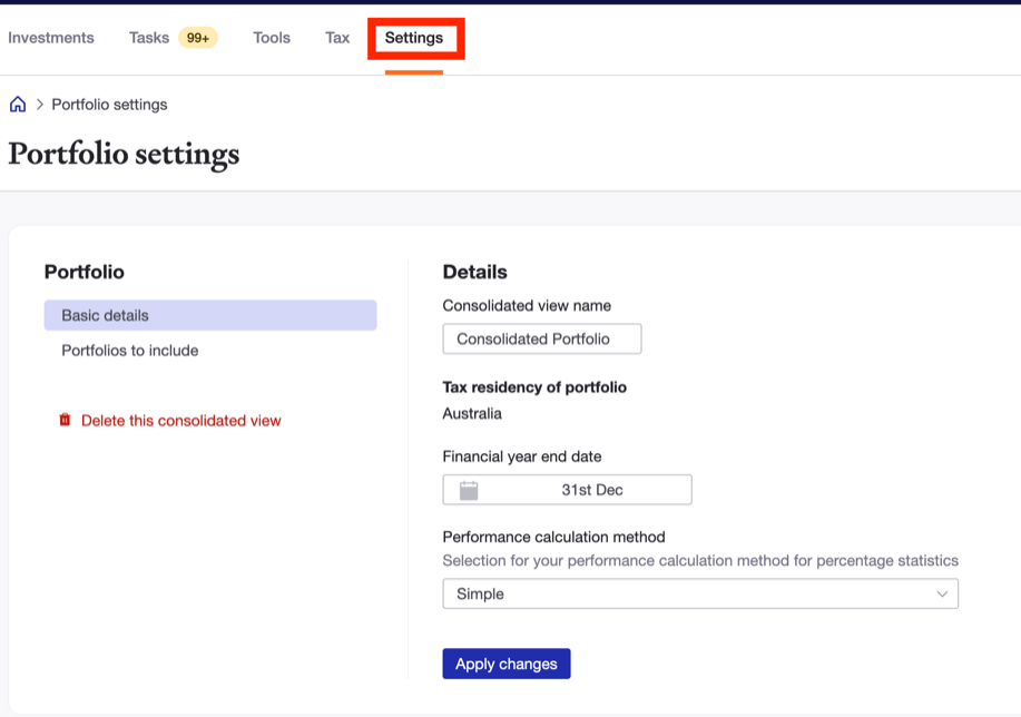 Settings tab - consolidated view