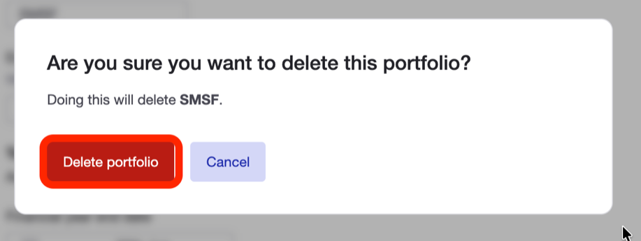 Confirm delete portfolio dialog
