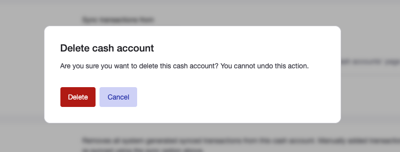 Delete cash account confirm