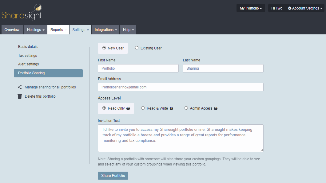 Portfolio Sharing Sharesight