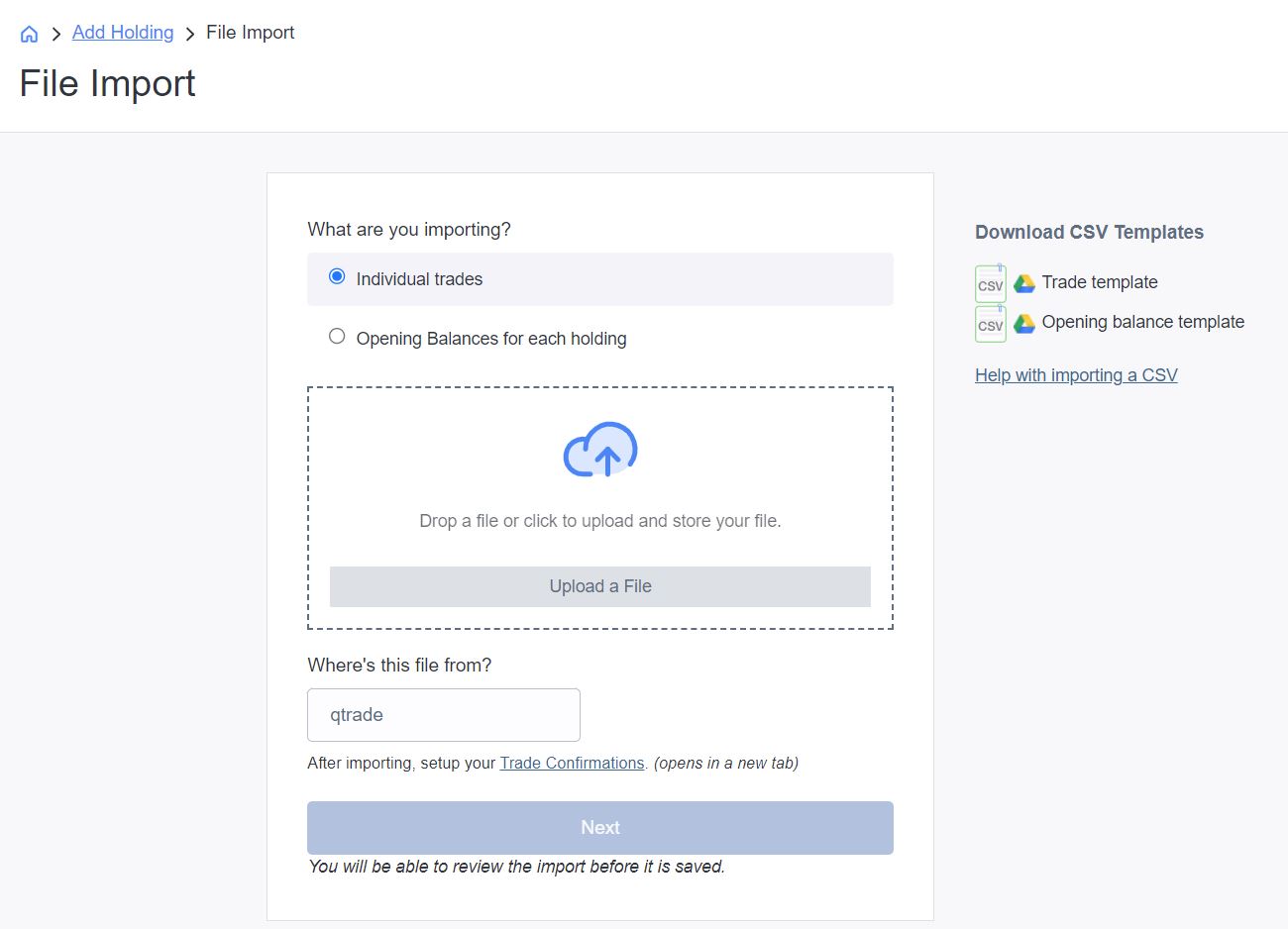 Import trades to Sharesight Qtrade Investor
