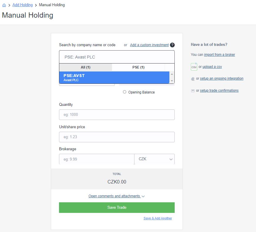 Add holding Prague Stock Exchange