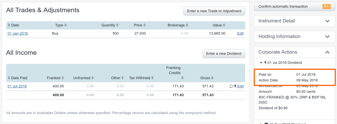 missing dividends : dividend details - screenshot
