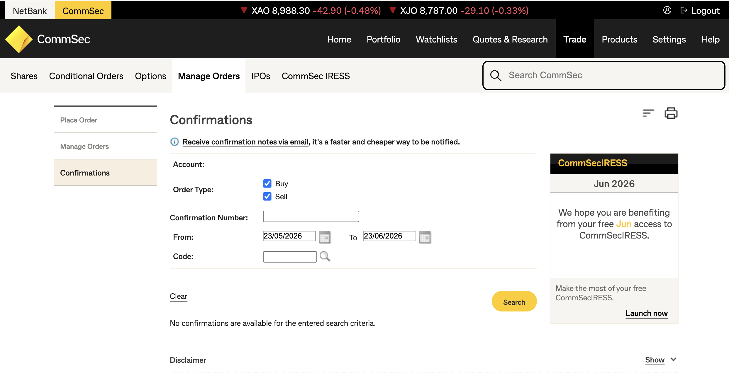 Commsec confirmation