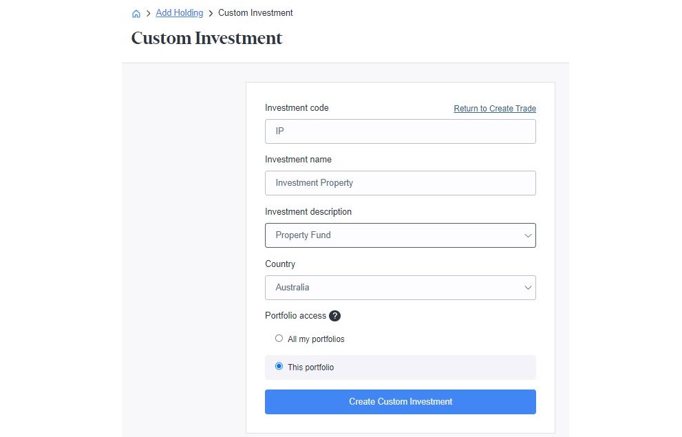 Add investment property Sharesight7
