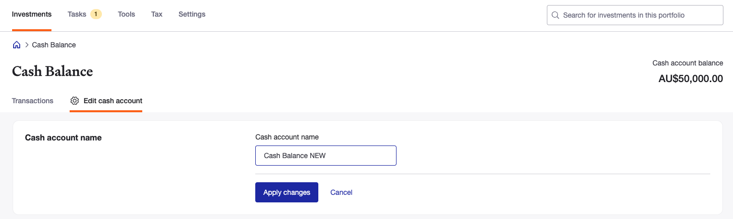 Edit cash account name