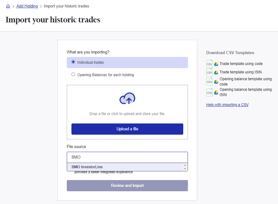 Import BMO InvestorLine trades to Sharesight