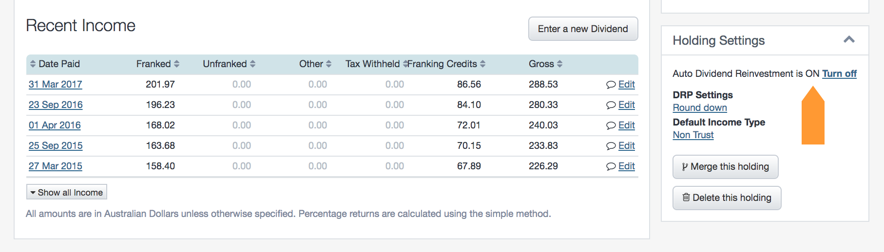 screenshot - Dividend Tracking 6
