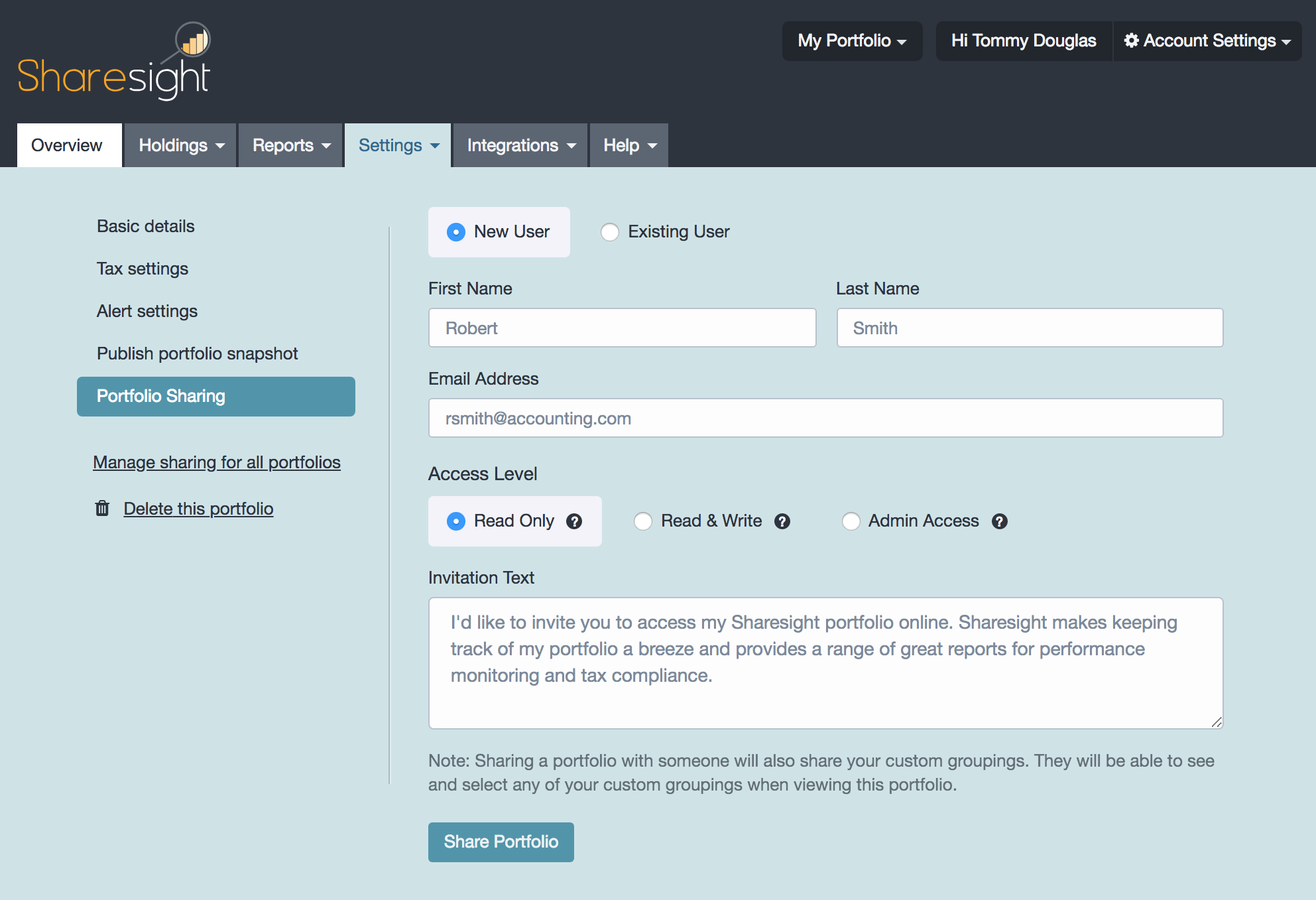 Portfolio Sharing - Sharesight