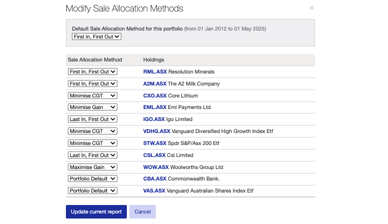 Sharesight unrealised CGT report