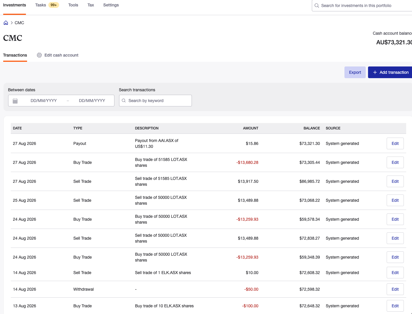Synced transactions with source