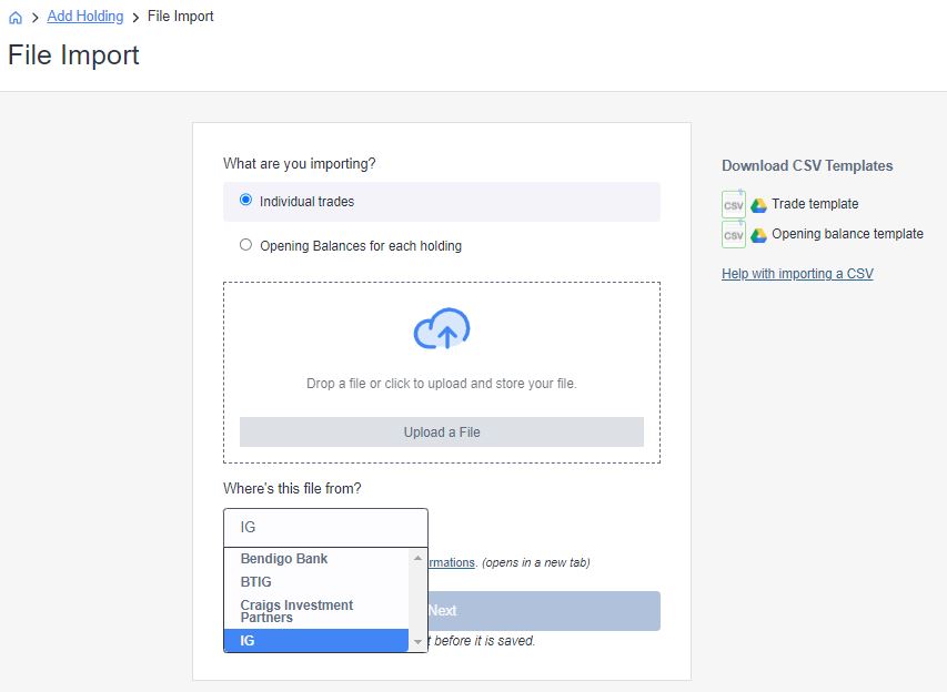 IG Markets Import historical trades Sharesight