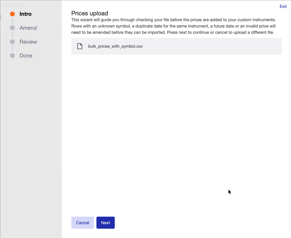 Follow the prompts in the upload wizard