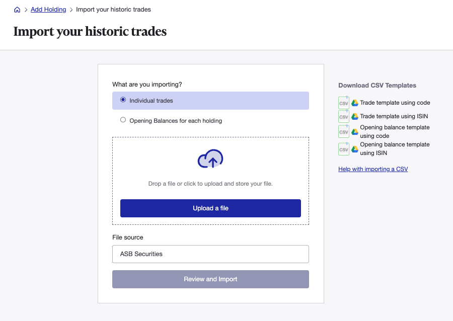 Import ASB Securities trades to Sharesight via spreadsheet