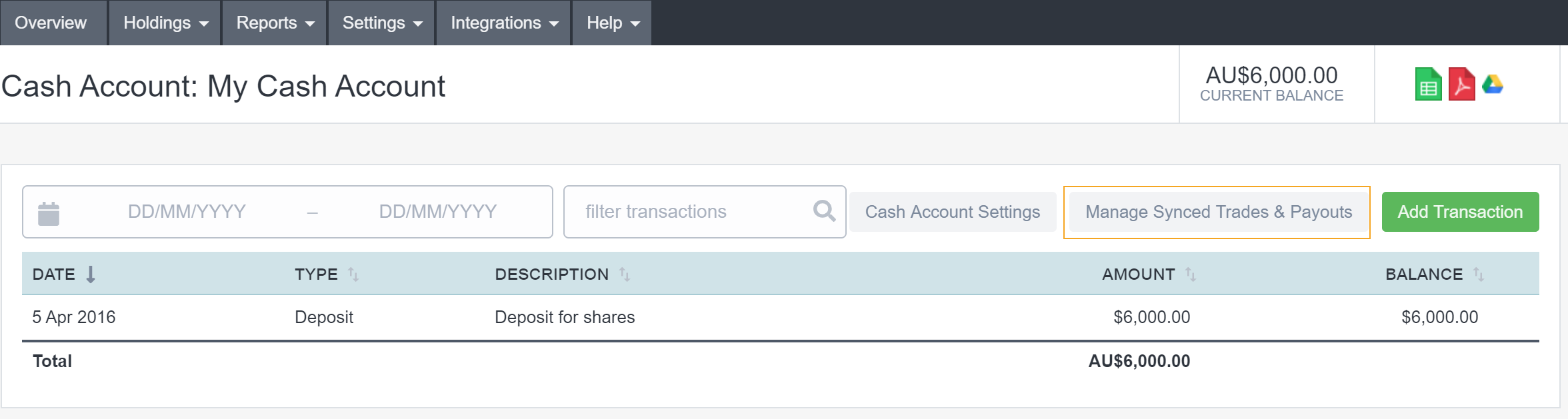 Trading Cash Account Deposit