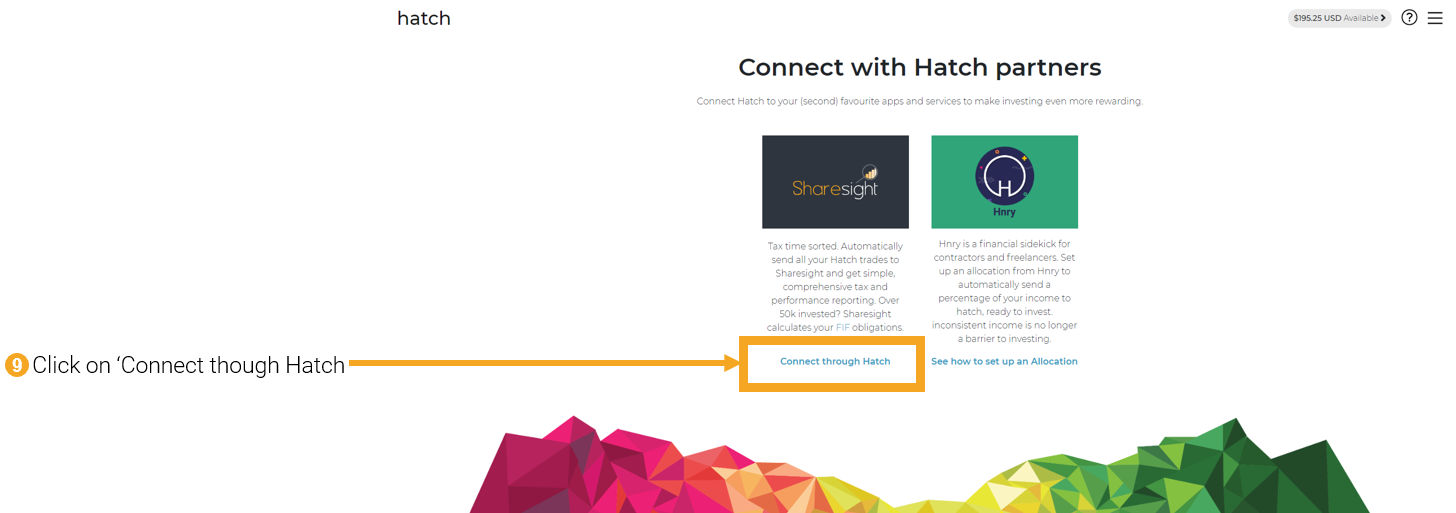 9 - Click on Sharesight ‘Connect through Hatch’ link.
