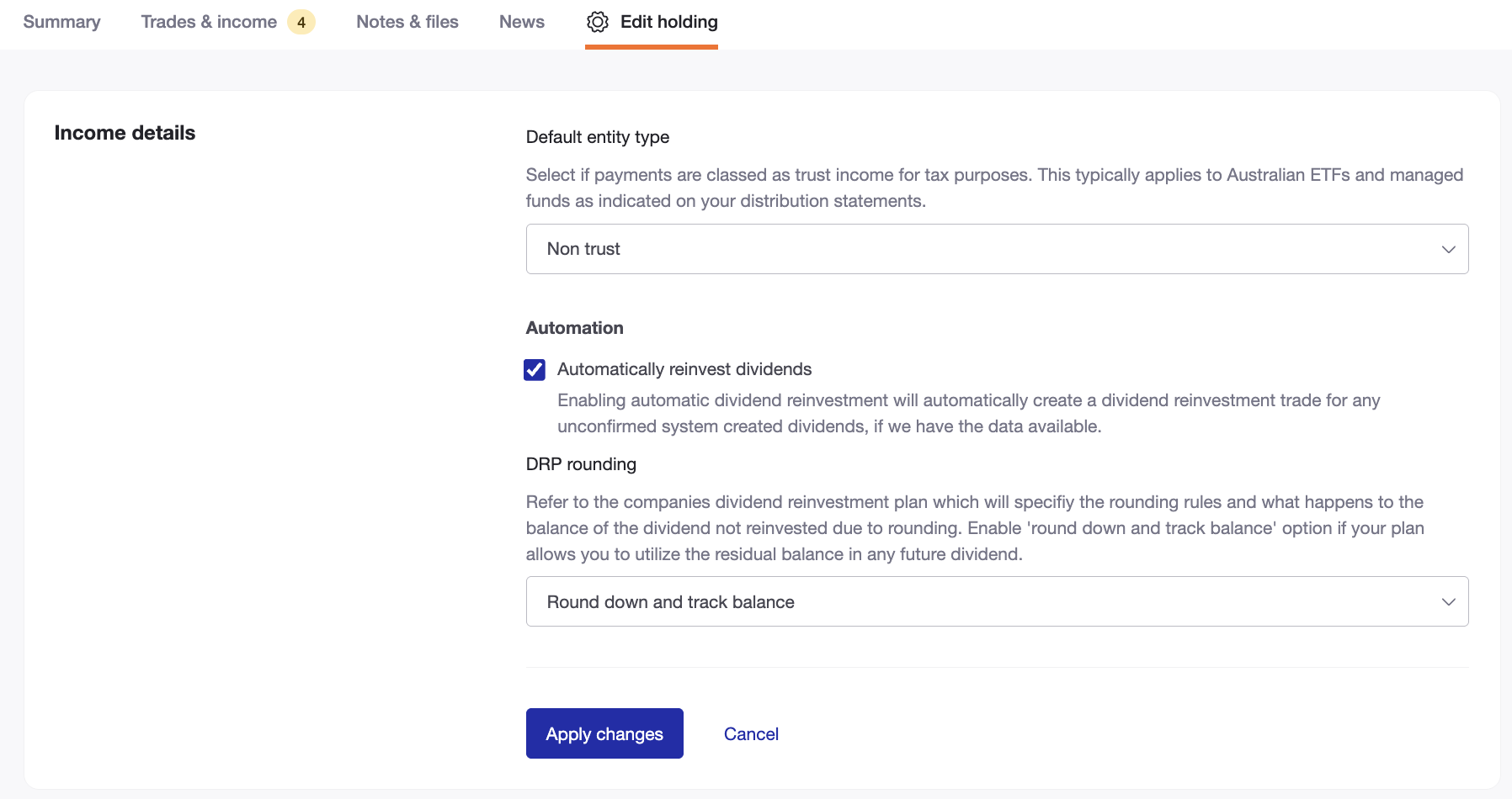 Enable DRP in Sharesight