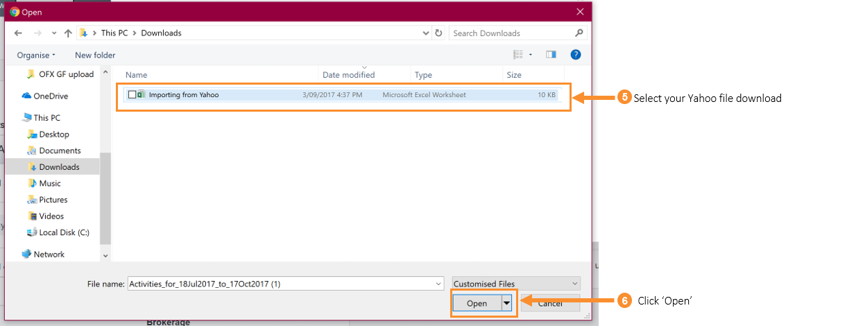 step 5 & 6 importing from yahoo